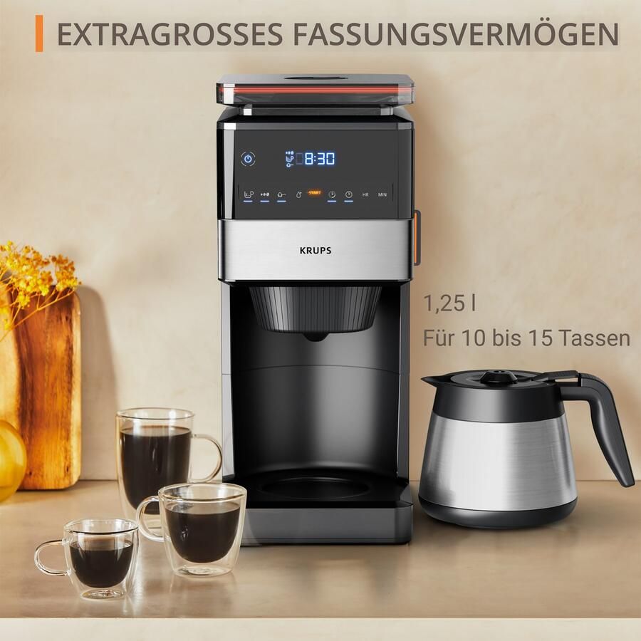 Krups Filterkoffieapparaat KT8428 Grind Aroma XL 1 25 l Kegelmolen digitaal bedieningspaneel 1 25 l 4 uur warm dankzij isoleerkan - Foto 5