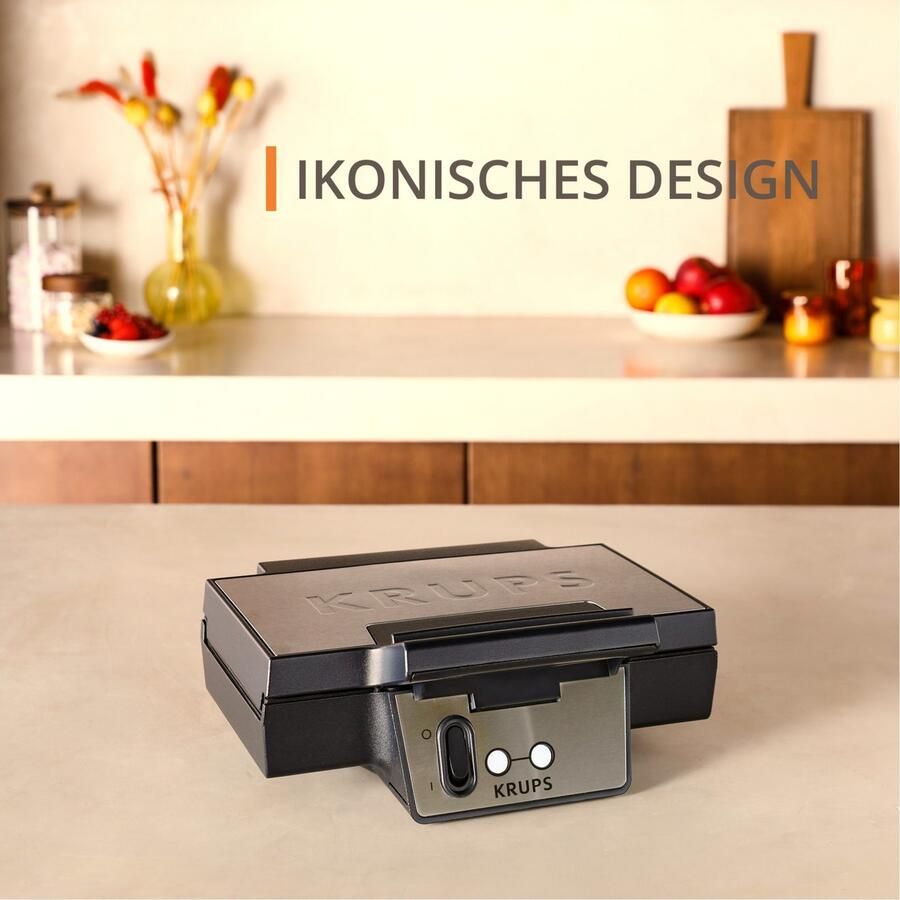 Krups Wafelijzer Iconic met elegant design keramische anti-aanbaklaag extra-diepe platen afmetingen: 23 4 x 26 5 x 10 8 cm fdk261