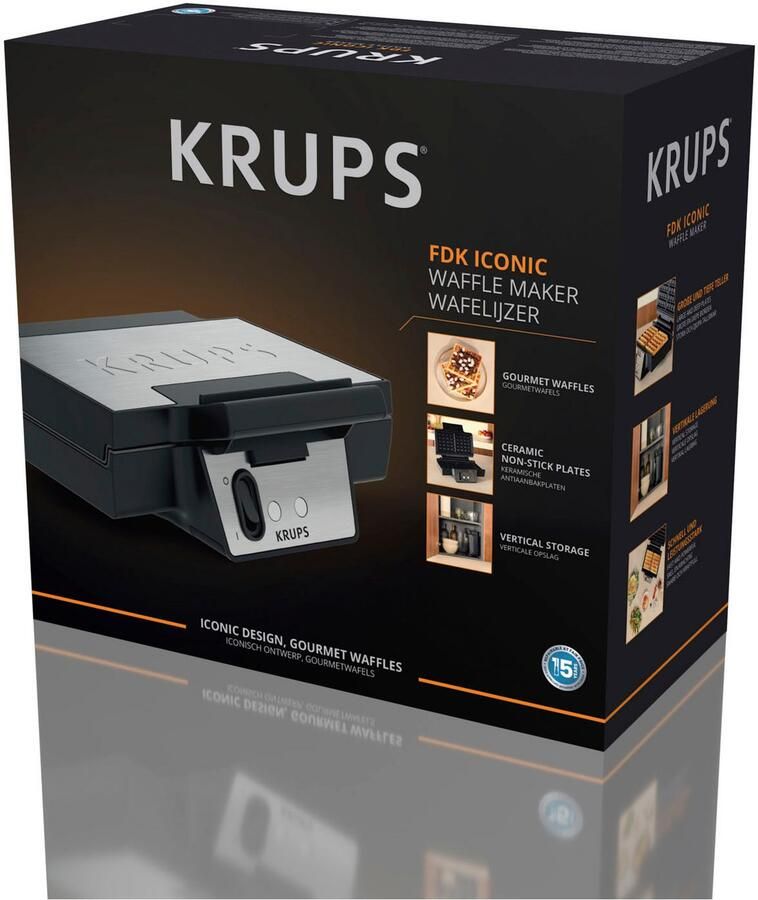 Krups Wafelijzer Iconic met elegant design keramische anti-aanbaklaag extra-diepe platen afmetingen: 23 4 x 26 5 x 10 8 cm fdk261 - Foto 6