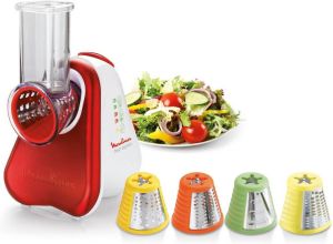 Moulinex Hakmolen DJ756G Fresh Express Plus elektrische versnipperaar groentesnijder groenterasp 5 inzetten inclusief raspen
