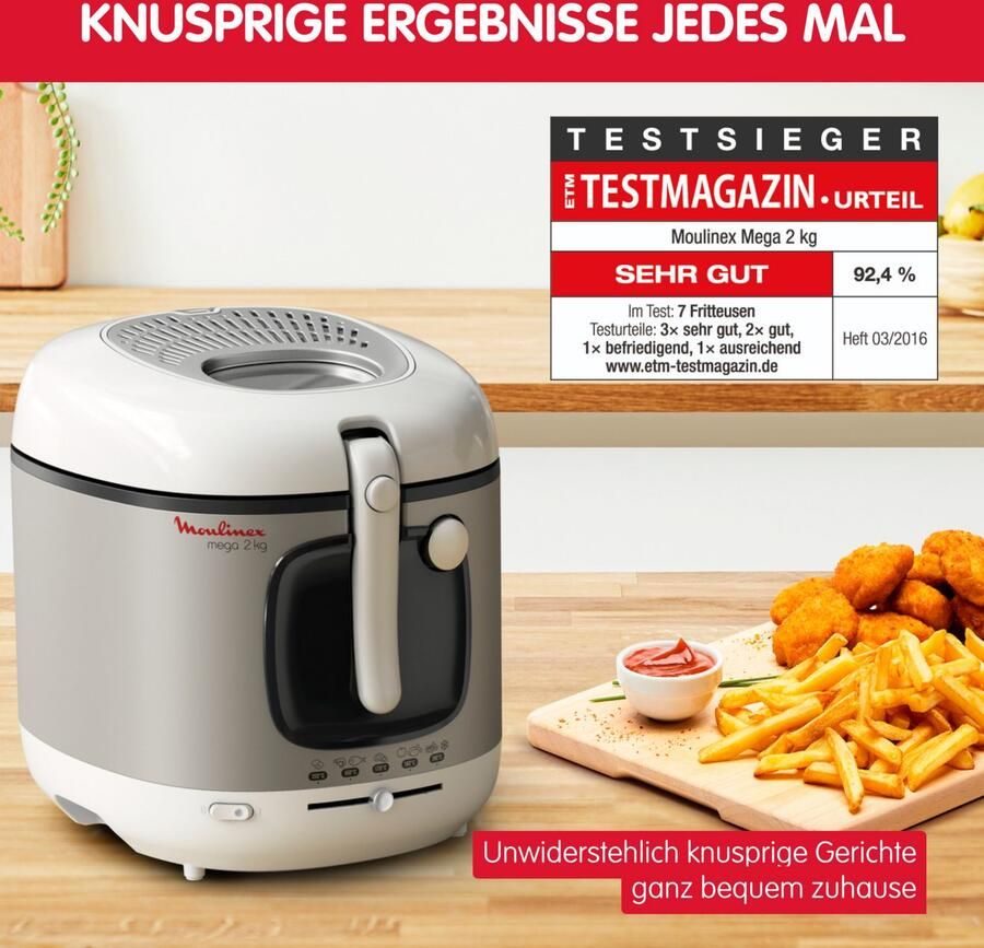 Moulinex Elektrische friteuse 3 L tank met antiaanbaklaag 2 kg frites Regelbare thermostaat Mega AM480070 - Foto 8