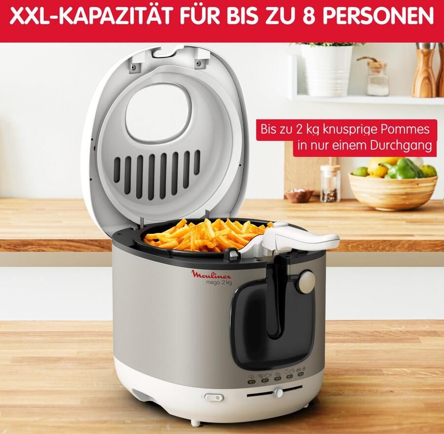 Moulinex Elektrische friteuse 3 L tank met antiaanbaklaag 2 kg frites Regelbare thermostaat Mega AM480070 - Foto 6