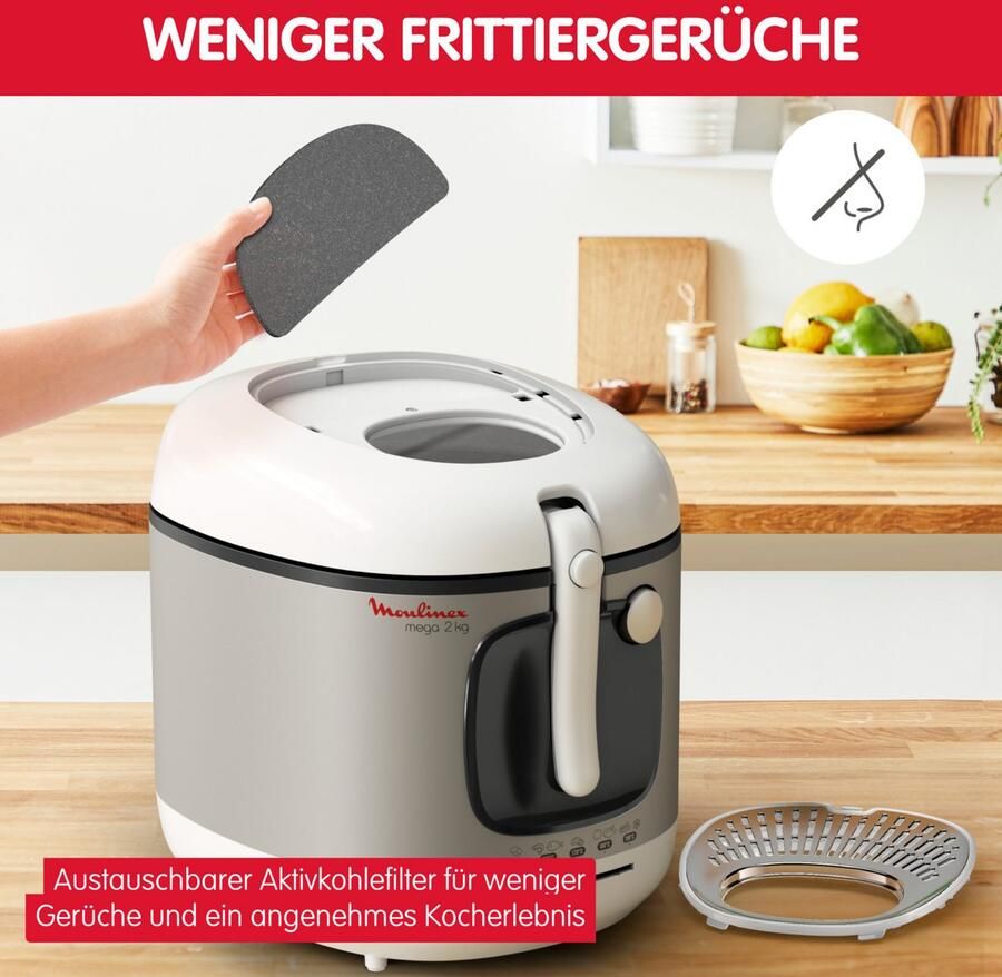 Moulinex Elektrische friteuse 3 L tank met antiaanbaklaag 2 kg frites Regelbare thermostaat Mega AM480070 - Foto 7