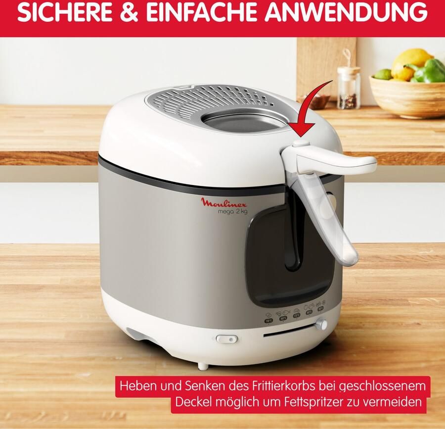 Moulinex Elektrische friteuse 3 L tank met antiaanbaklaag 2 kg frites Regelbare thermostaat Mega AM480070 - Foto 9