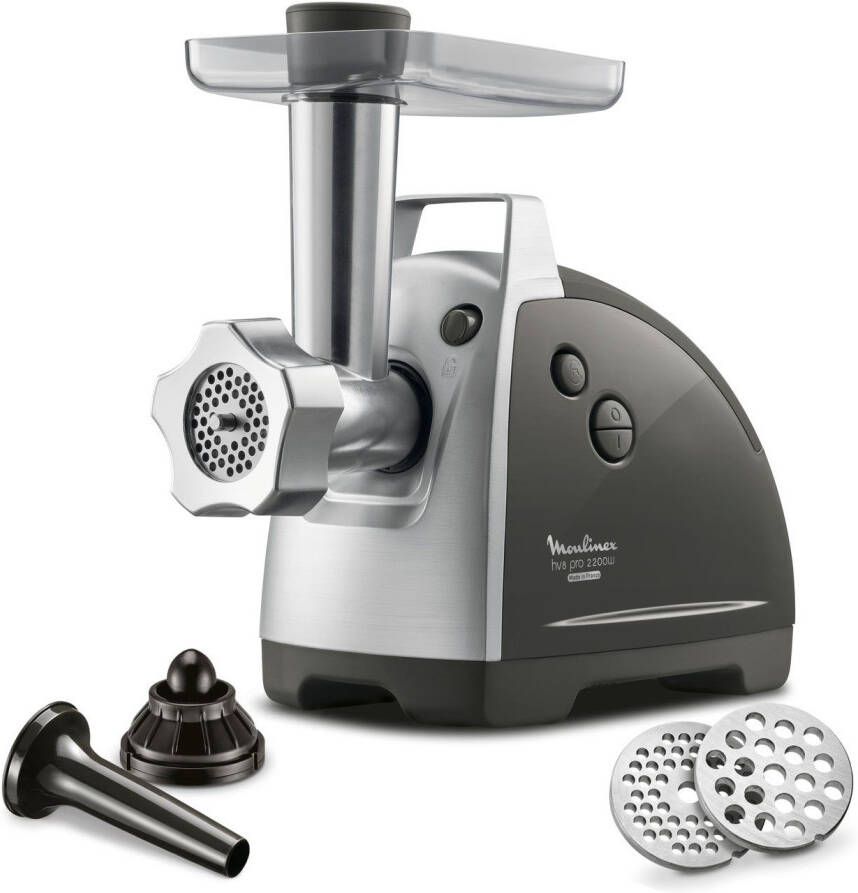 Moulinex Vleesmolen ME6868 Meat Mincer 4 accessoires inbegrepen veilig reverse-systeem zwart zilverkleur