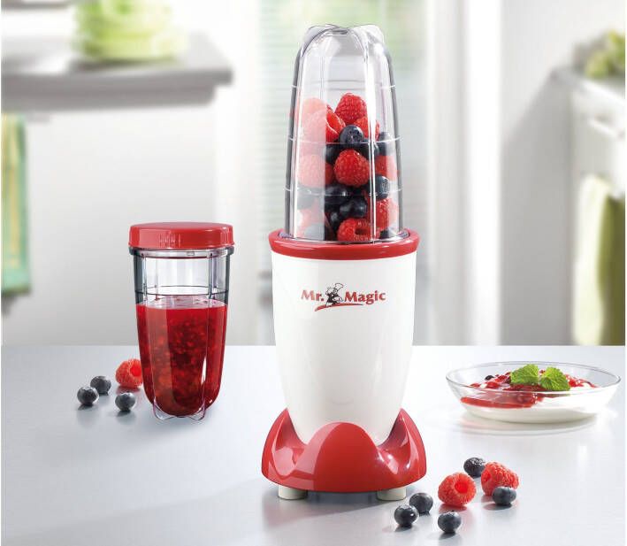 Gourmetmaxx Smoothie Maker incl. To-Go Beker Mini Blender met 8 Programma's BPA-vrij Beker vaatwasmachinebestendig en lekvrij 400 Watt Wit Rood
