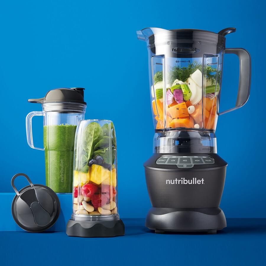 Nutribullet Blender Full Size Blender Combo NBF500DG 1200 Watt Donkergrijs 1 8 l kan deksel met opening 700&900ml mixbeker met to-go deksels - Foto 5