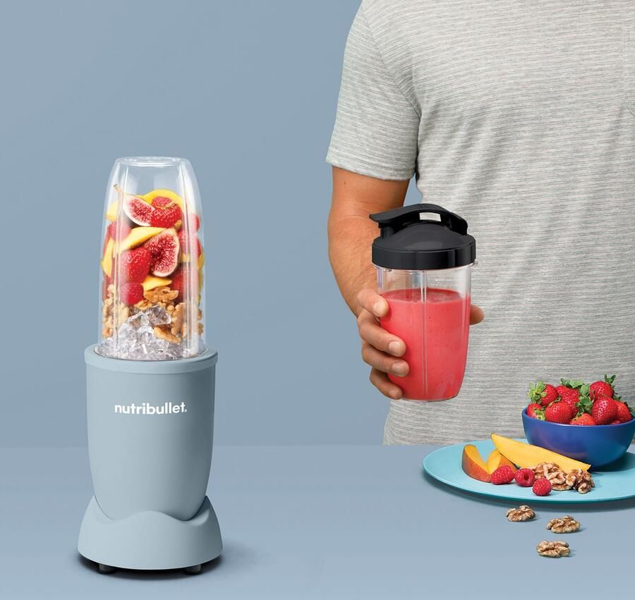 Nutribullet Blender Pro NB907MASL- compacte mixer 900W 2 mengbekers(700+925ml) Lichtblauw Drukkken draaien mixen sterke motor beker+accessoires vaatwasmachinebestendig - Foto 2