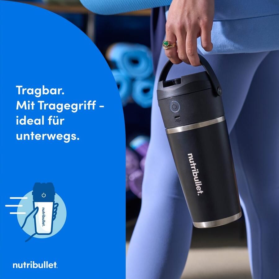 Nutribullet Smoothie-maker Flip NBP016B Smoothie Mixer to go accu geïsoleerd 575ml zwart Draadloos mixen oplaadbaar geïsoleerd voor ijs + bevroren vruchten - Foto 5