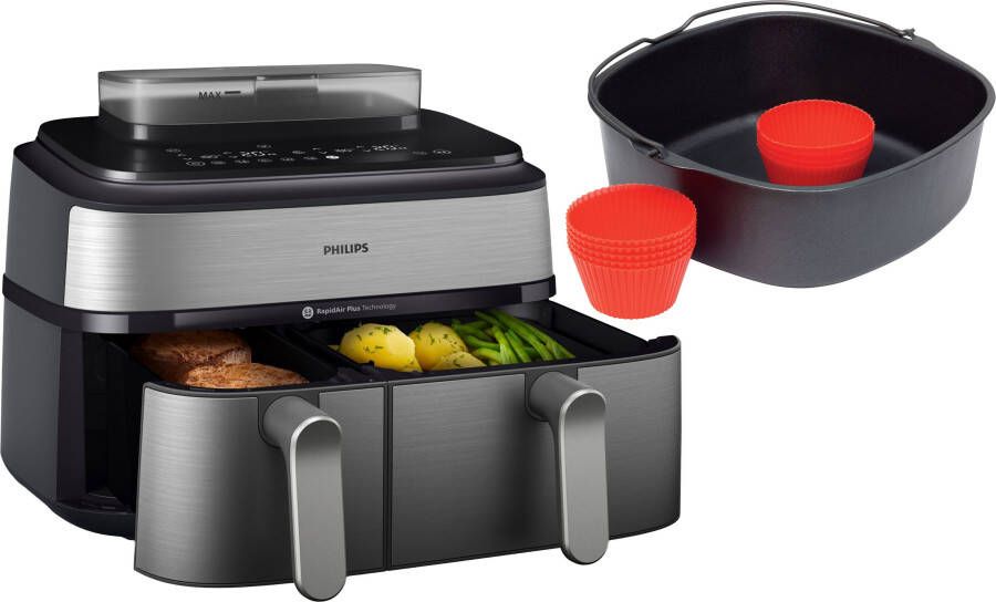Philips Airfryer NA555 00 Steam Airfryer 5000 Series Dual Basket 9L Capaciteit (3L+6L)