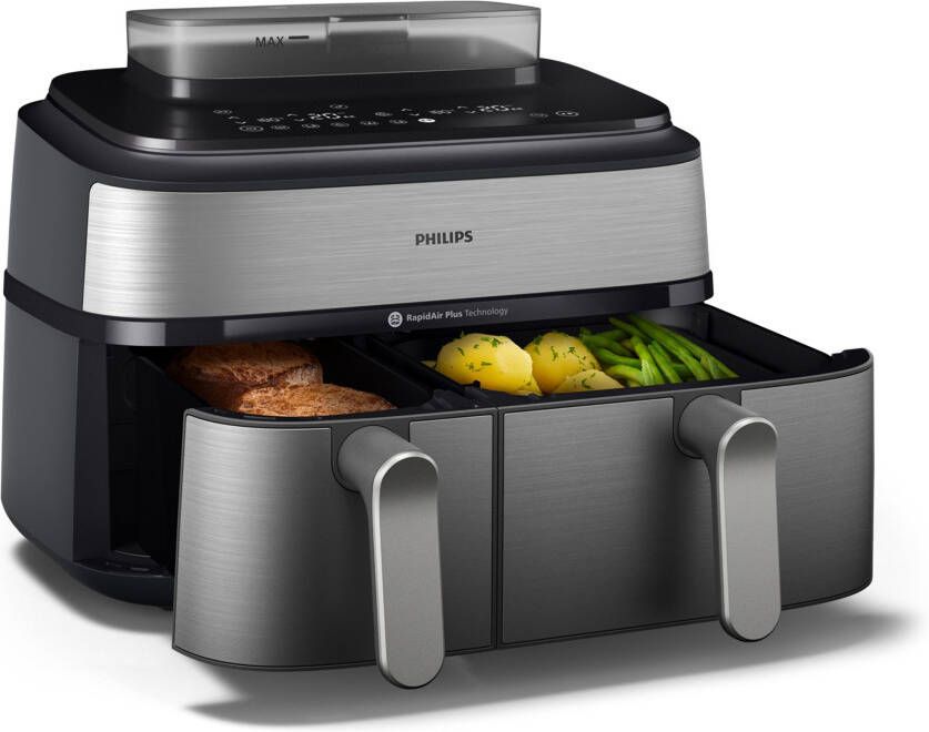Philips Airfryer Steam Airfryer 5000 Dual Basket NA555 00 Airfryen & Stomen 3L+6L