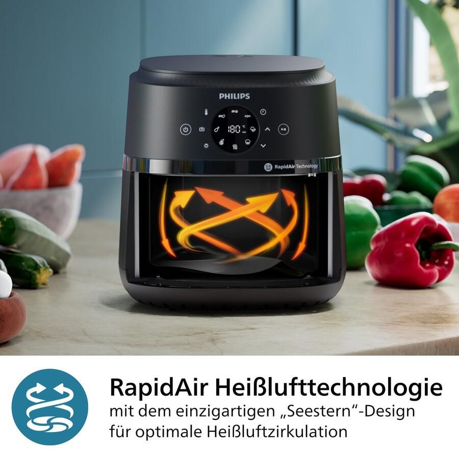 Philips Airfryer 2000 NA221 00 met 4.2L kijkvenster RapidAir technologie en 13 kookfuncties zwart zilver - Foto 4