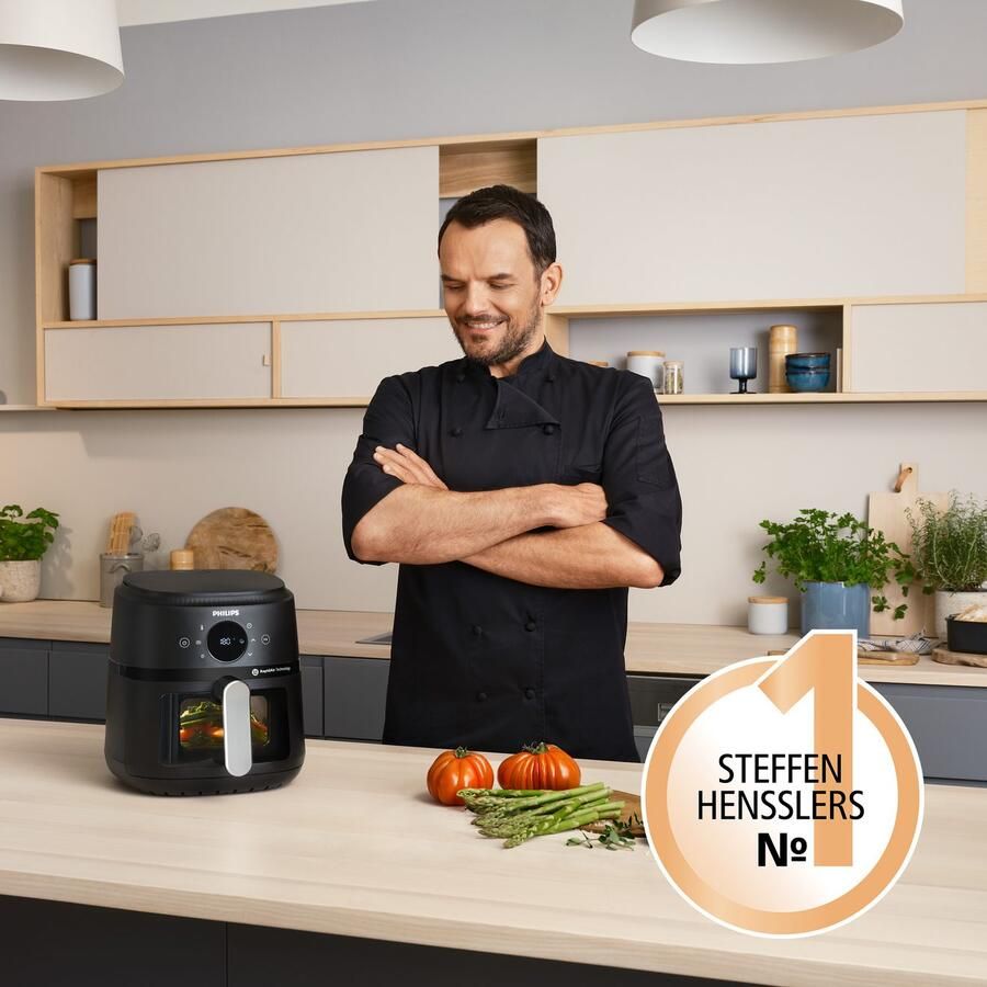 Philips Airfryer 2000 NA221 00 met 4.2L kijkvenster RapidAir technologie en 13 kookfuncties zwart zilver