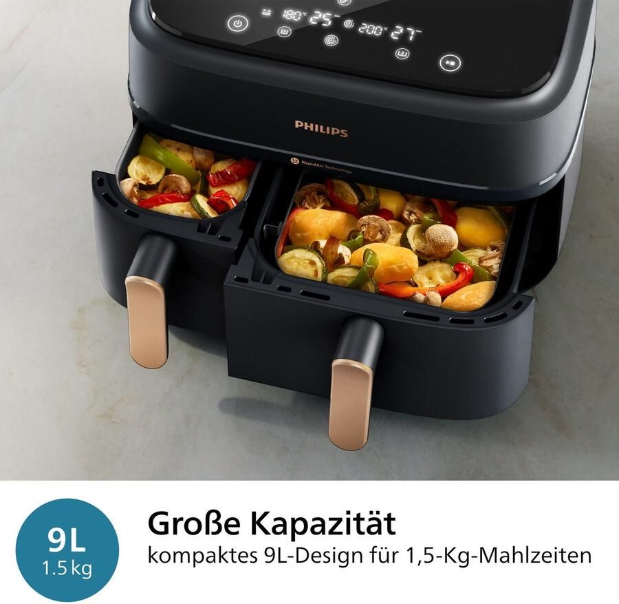 Philips Versuni Serie 3000 Rapid Air 9l Airfryer Zwart 9 Liters EU Plug - Foto 8