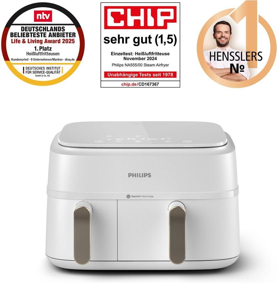 Philips 3000 series NA353 10 friteuse Dubbel 9 l Vrijstaand 2750 W Heteluchtfriteuse Zilver Wit - Foto 2