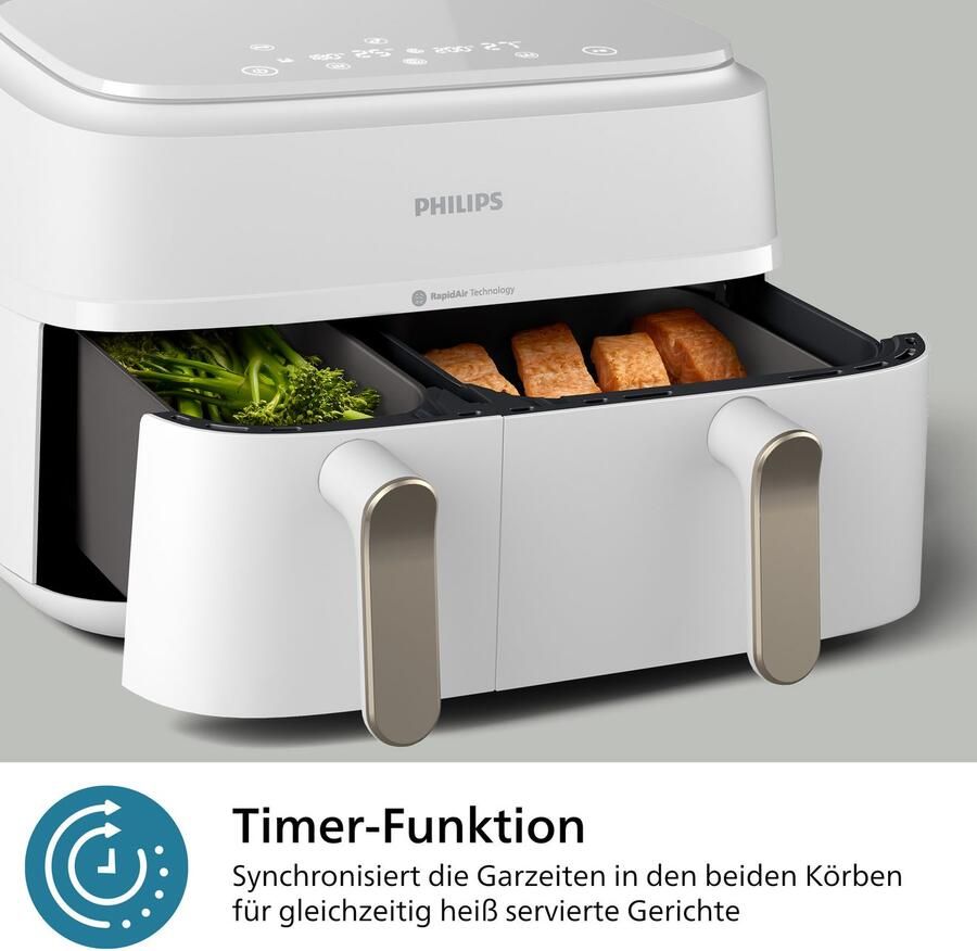 Philips 3000 series NA353 10 friteuse Dubbel 9 l Vrijstaand 2750 W Heteluchtfriteuse Zilver Wit - Foto 8
