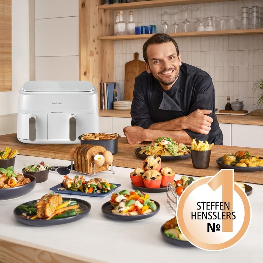 Philips 3000 series NA353 10 friteuse Dubbel 9 l Vrijstaand 2750 W Heteluchtfriteuse Zilver Wit