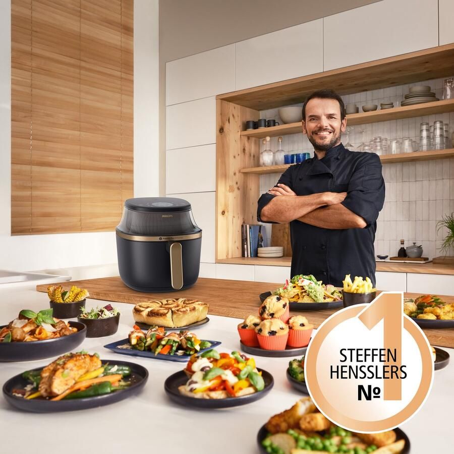 Philips Airfryer 3000 NA342 00 met 7.2L kijkvenster RapidAir Plus technologie en 16 kookfuncties zwart koper