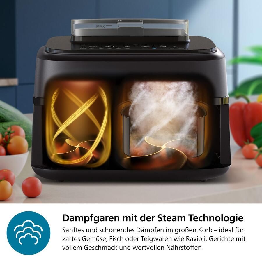 Philips Airfryer NA552 00 Steam Airfryer 5000 Series Dual Basket 9L Capaciteit (3L+6L) - Foto 5