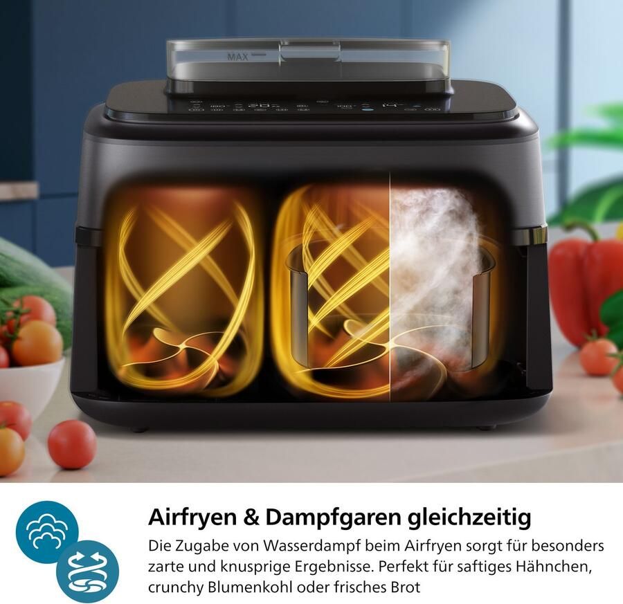 Philips Airfryer NA552 00 Steam Airfryer 5000 Series Dual Basket 9L Capaciteit (3L+6L) - Foto 7