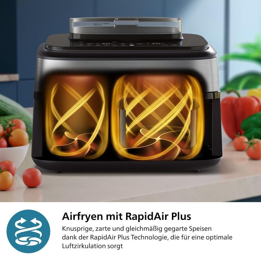 Philips Airfryer NA555 00 Steam Airfryer 5000 Series Dual Basket 9L Capaciteit (3L+6L) - Foto 7