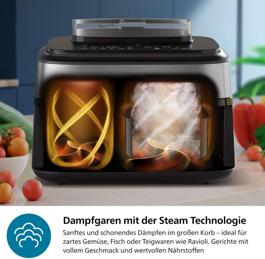 Philips Airfryer NA555 00 Steam Airfryer 5000 Series Dual Basket 9L Capaciteit (3L+6L) - Foto 8