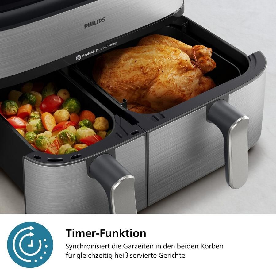 Philips Airfryer NA555 00 Steam Airfryer 5000 Series Dual Basket 9L Capaciteit (3L+6L) - Foto 9