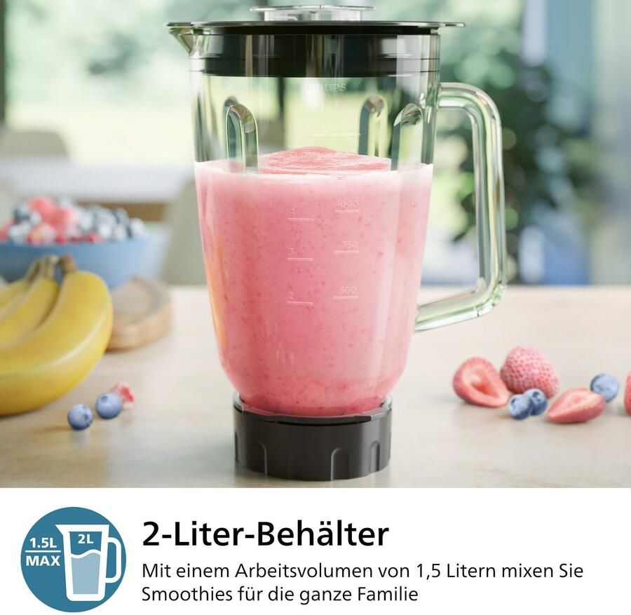 Philips Blender HR3040 00 5000 Series met ProBlend Plus-technologie 2-liter container en automatische reiniging roestvrij staal grijs