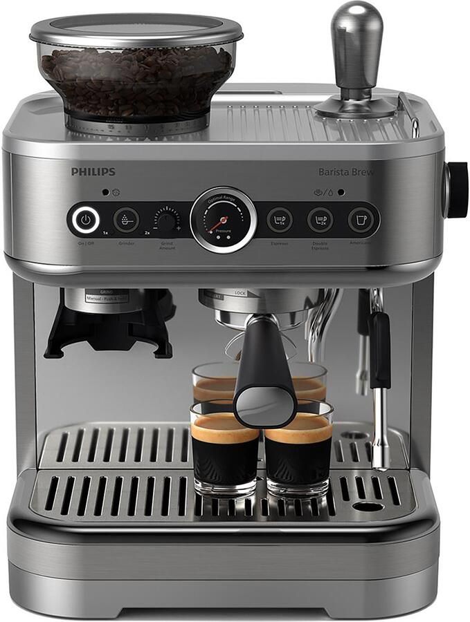 Philips Barista Brew Semi-Automatische Espressomachine Enkele & Dubbele Espresso Americano-functie 250g Bonenreservoir Intuïtieve Begeleiding Gekalibreerde Tamper Zilver Metaal (PSA3218 01) - Foto 6