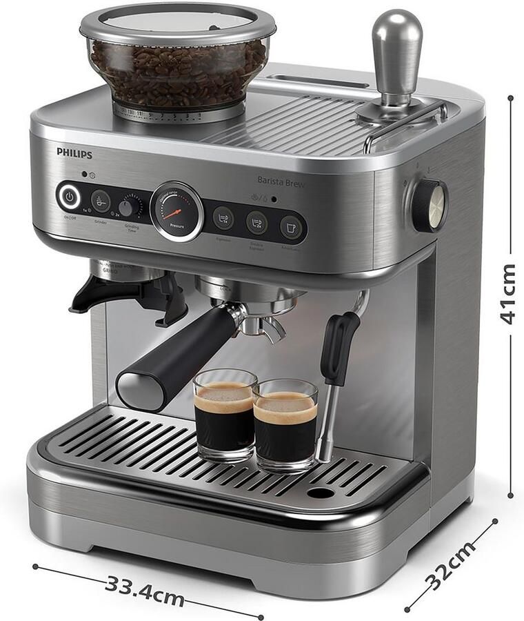 Philips Barista Brew Semi-Automatische Espressomachine Enkele & Dubbele Espresso Americano-functie 250g Bonenreservoir Intuïtieve Begeleiding Gekalibreerde Tamper Zilver Metaal (PSA3218 01) - Foto 5
