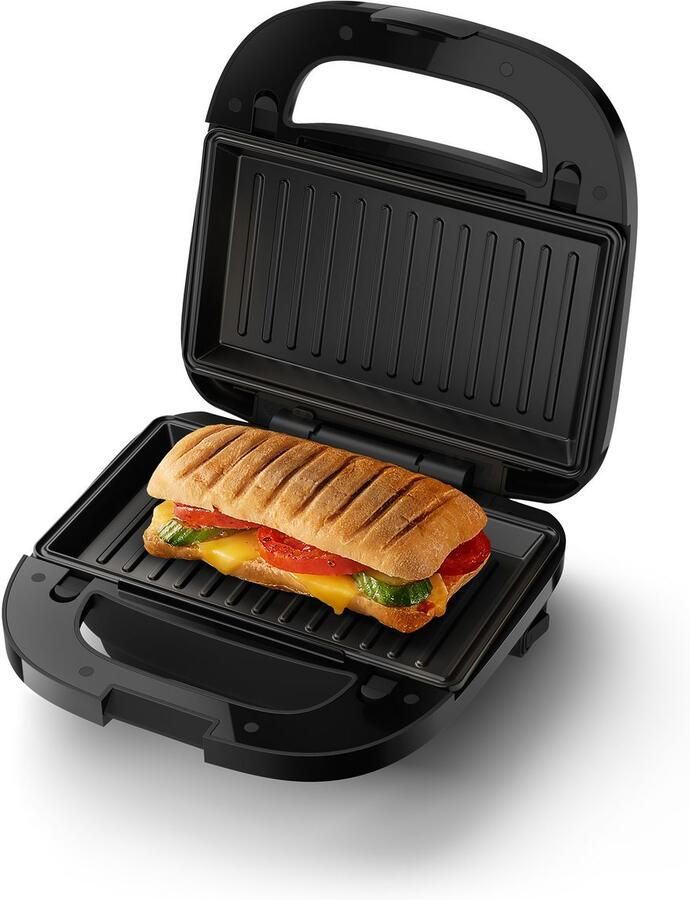 Philips Sandwichmaker 5000 Series HD2350 80 met 3 verwisselbare plaatsets gelijkmatige opwarming compacte opslag zwart zilverkleur - Foto 8