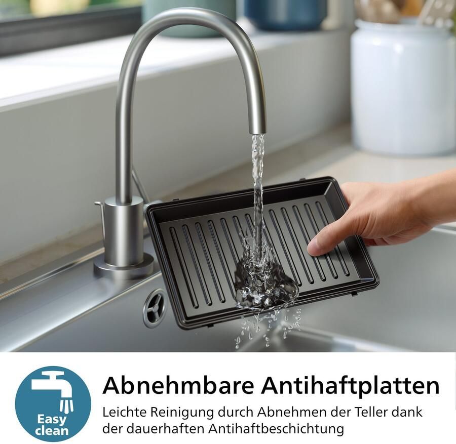 Philips Sandwichmaker 5000 Series HD2350 80 met 3 verwisselbare plaatsets gelijkmatige opwarming compacte opslag zwart zilverkleur - Foto 3