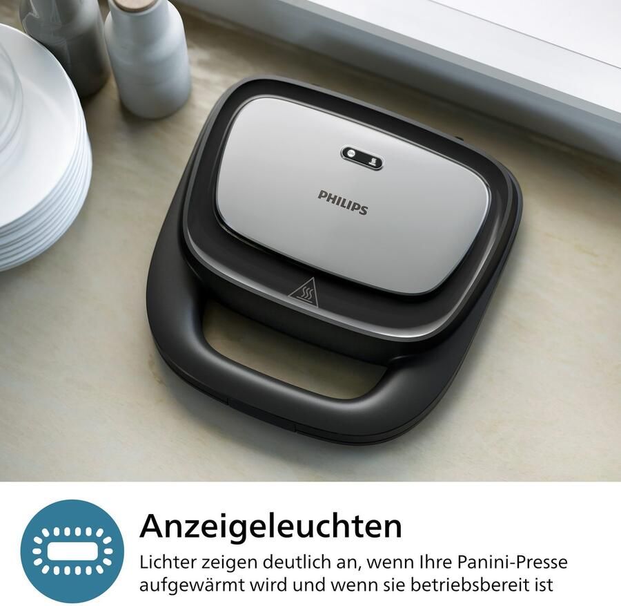 Philips Sandwichmaker 5000 Series HD2350 80 met 3 verwisselbare plaatsets gelijkmatige opwarming compacte opslag zwart zilverkleur - Foto 4