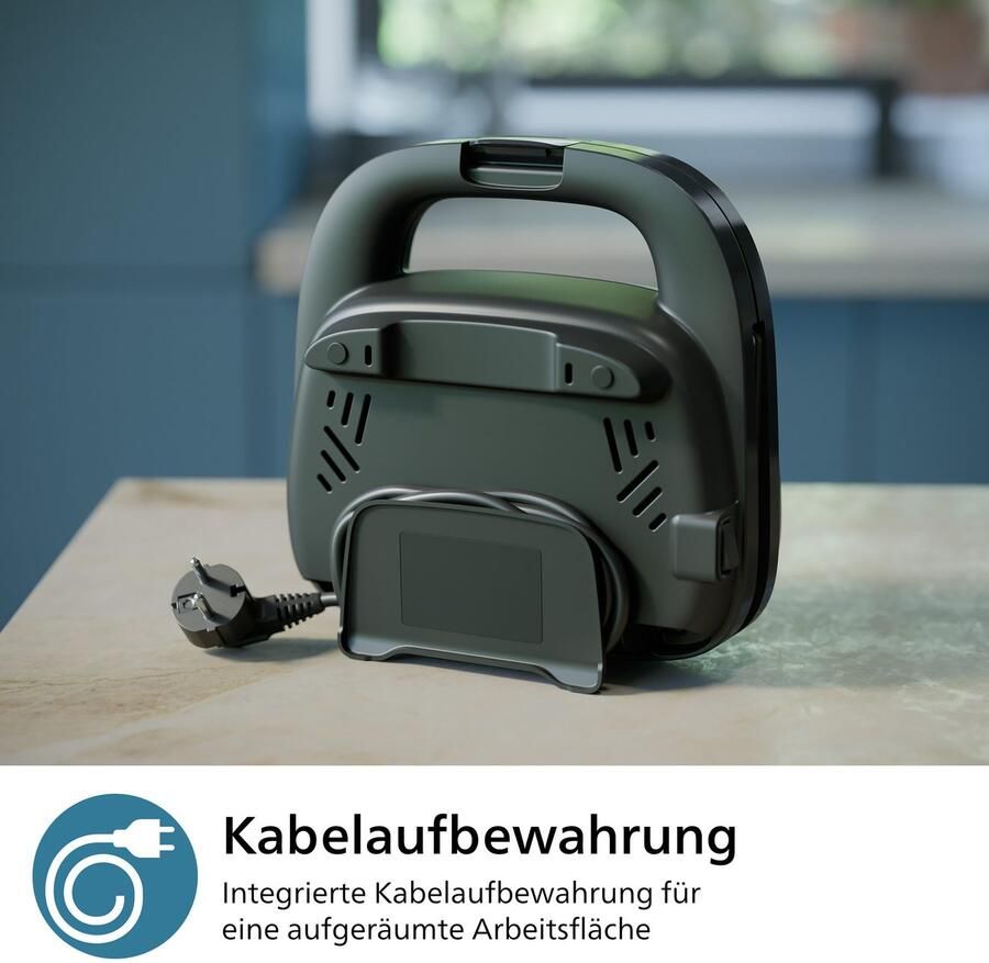 Philips Sandwichmaker 5000 Series HD2350 80 met 3 verwisselbare plaatsets gelijkmatige opwarming compacte opslag zwart zilverkleur - Foto 6