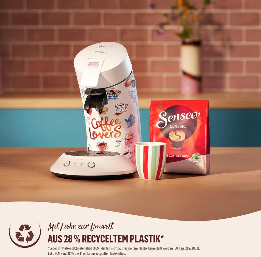 Senseo Koffiepadautomaat Original Plus CSA210 15 met twee koffie-instellingen van 28% gerecycled plastic incl. 2 blond limited edition mokken - Foto 4