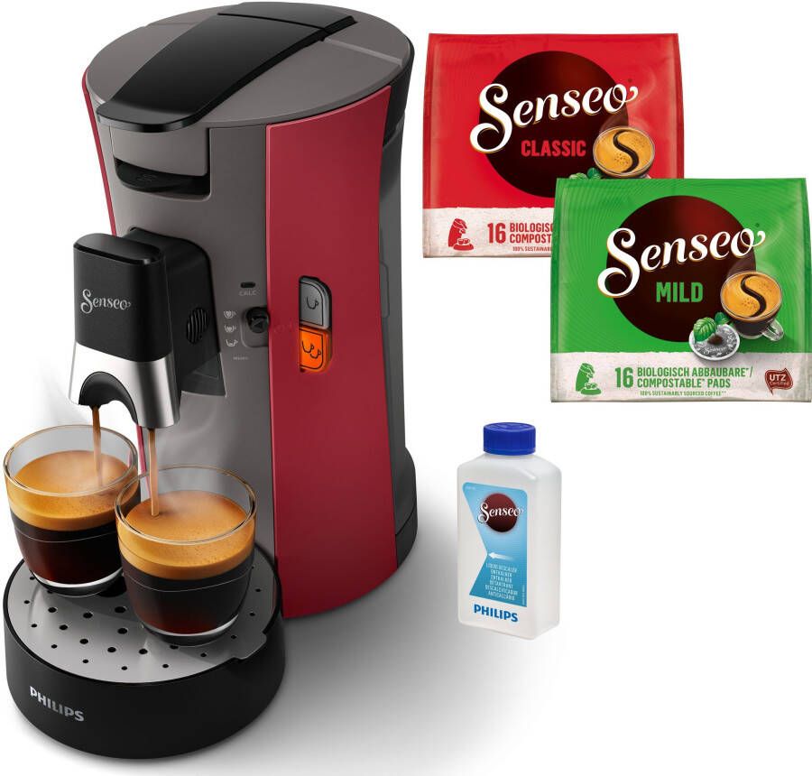 Senseo Koffiepadautomaat Select CSA240 90 van 21% gerecycled plastic en met 3 koffiespecialiteiten donkerrood - Foto 2
