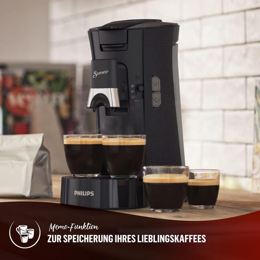 Philips Senseo Select Koffiepadmachine CSA240 20 Keuze uit 1 of 2 Kopjes Instelbare Intensiteit Automatische Uitschakeling Zwart met Spikkeleffect