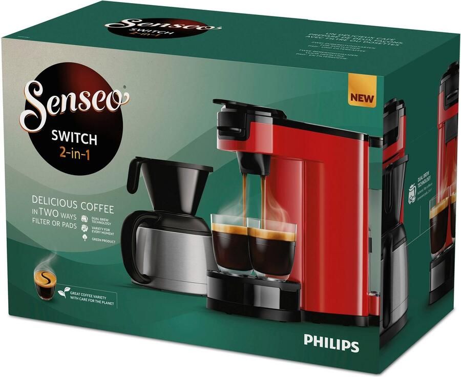 Philips Senseo Switch Koffiemachine HD6592 84 Pad- en Filterkoffiezetapparaat Automatische Uitschakeling Instelbare Intensiteit Incl Thermische Kan Rood - Foto 4
