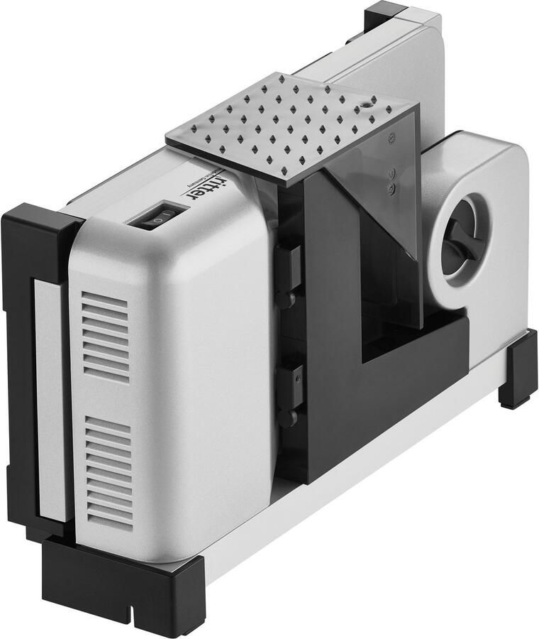 Ritter Snijmachine icaro 5 Made in Germany Allessnijder Elektrisch inklapbar 65W Eco Motor broodsnijmachine vleeswarensnijmachine vlees brood gronten broodsnijder Zilver