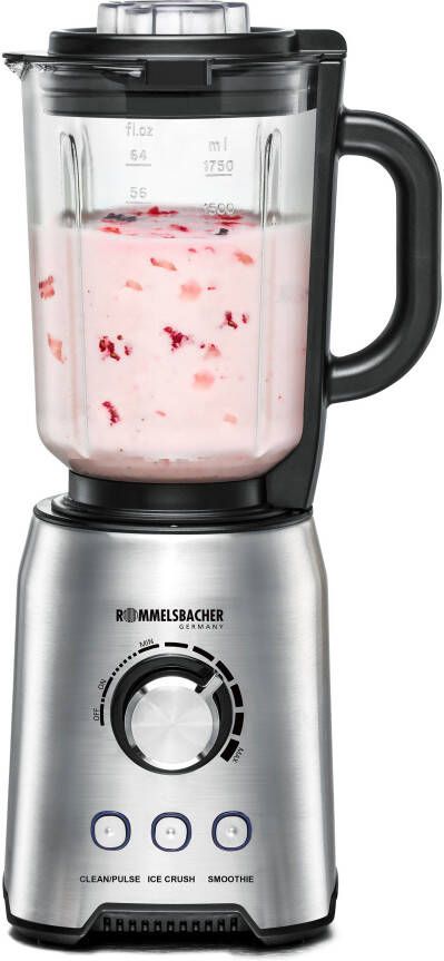 Rommelsbacher Blender MX 1250 – Glazen Kan 1 75L – 6 RVS Messen – Smoothies Soepen IJsklontjes Crushen – 1250W – Roestvrijstaal