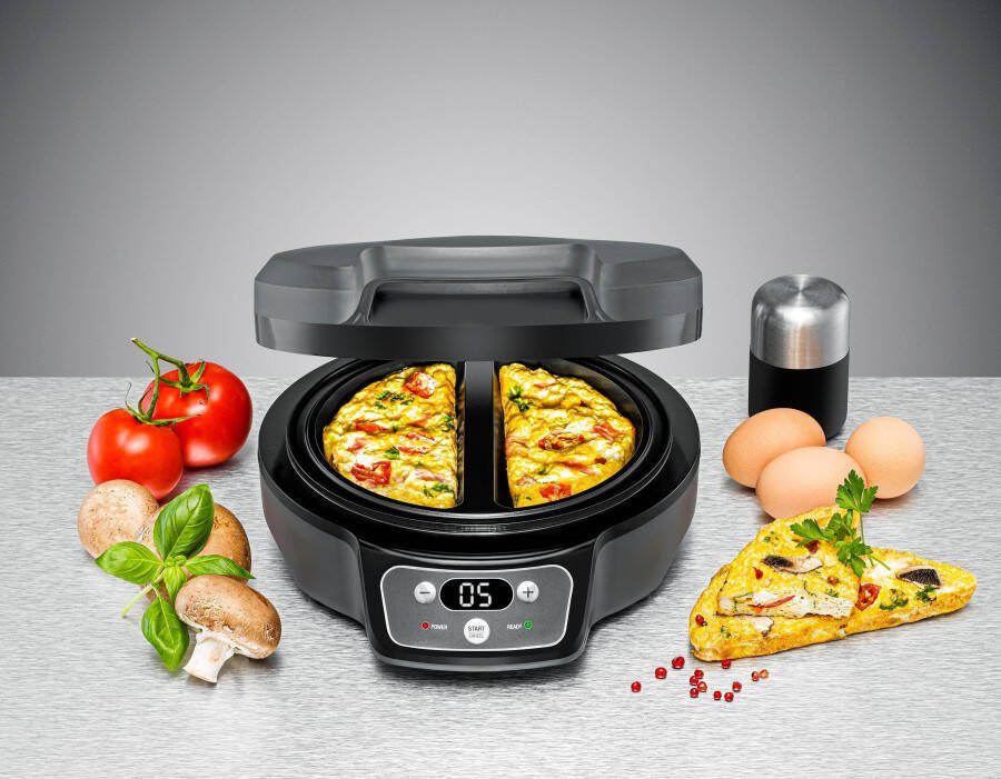 Rommelsbacher omeletmaker OM 950 – elektrische omeletmaker met timer dubbele verwarming en antiaanbaklaag – ook voor brownies en desserts