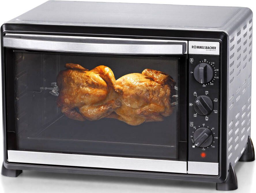 Rommelsbacher Grilloven & Draaispitgrill BG 1805 E – vrijstaande tafeloven 42L – met rotisserie bak- en grillfunctie – RVS oven voor bakken grillen & braden
