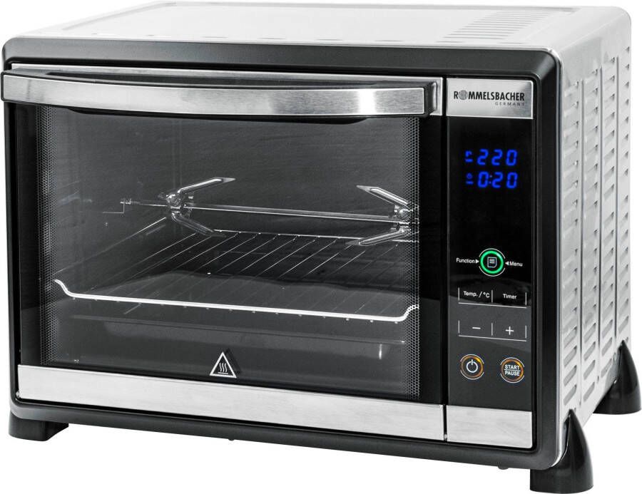 Rommelsbacher BGE 1580 E Elektrische Mini Oven met Draaispit 30 Liter 8 Kookfuncties Elektronische Temperatuurregeling 80-230°C Laagtemperatuurgaren RVS Accessoires Inbegrepen