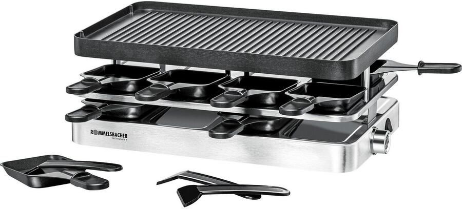 Rommelsbacher Raclettegrill RC 1400 – 8 personen – omkeerbare grillplaat met crêpevormen – gourmetstel met pannen en spatels – antiaanbaklaag – 1500W - Foto 3