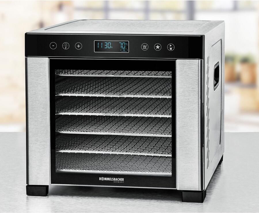 Rommelsbacher Voedseldroger DA 950 – 5 BPA-vrije trays – Instelbare temperatuur 35-75°C – Timer 1-24 uur – Inclusief fruitrolvel & kruidenrooster – Voor groente fruit vlees & kruiden – 700 W – Zwart - Foto 6