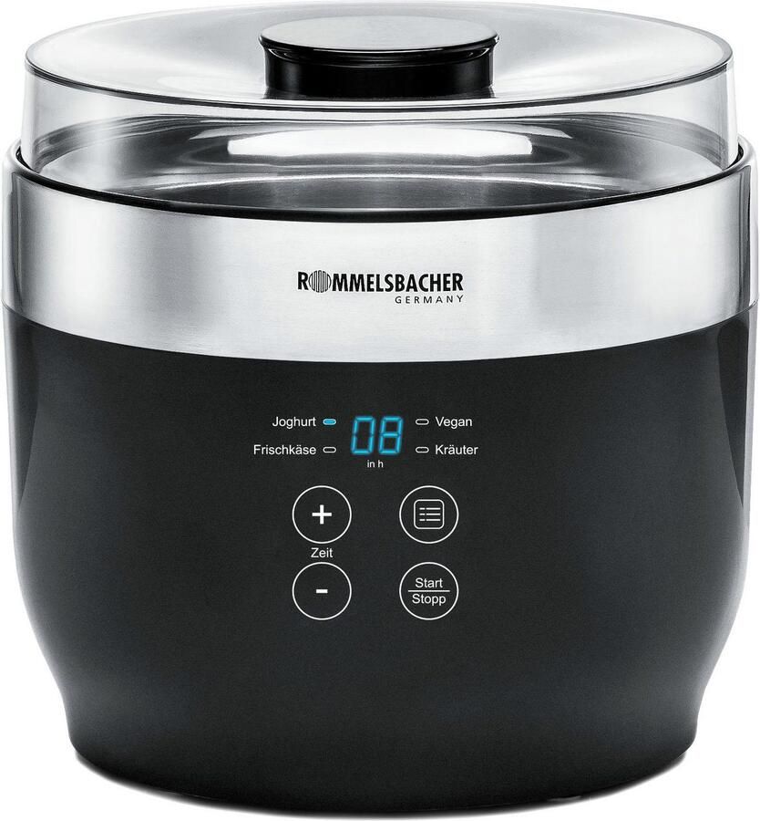 Rommelsbacher Yoghurtmaker en Roomkaasmaker JG 80 – 4 programma s – Met 4 keramische potjes & 2 glazen containers – Voor yoghurt roomkaas kruidenextracten & vegan yoghurt – RVS