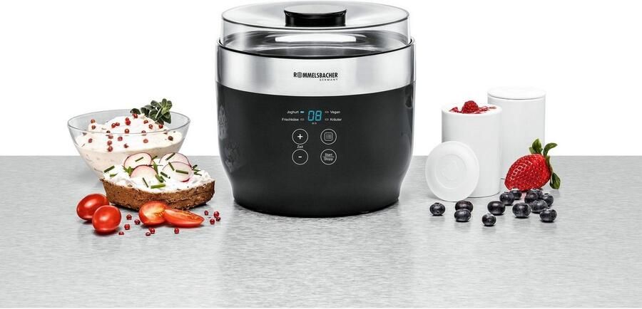 Rommelsbacher Yoghurtmaker en Roomkaasmaker JG 80 – 4 programma s – Met 4 keramische potjes & 2 glazen containers – Voor yoghurt roomkaas kruidenextracten & vegan yoghurt – RVS - Foto 6
