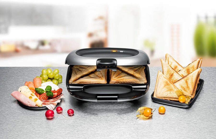 Rommelsbacher XL Tosti-ijzer ST 1000 – Sandwichmaker met Antiaanbaklaag – Voor 2 Grote Tosti s – Diepe Bakplaten & Overloopbeveiliging – 1000W