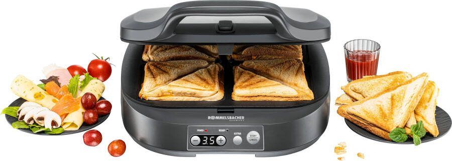 Rommelsbacher tosti-ijzer ST 1800 – Sandwichmaker en Panini Grill – 1800W – Antiaanbak grillplaten – Zwevend scharnier – Instelbare temperatuur – RVS
