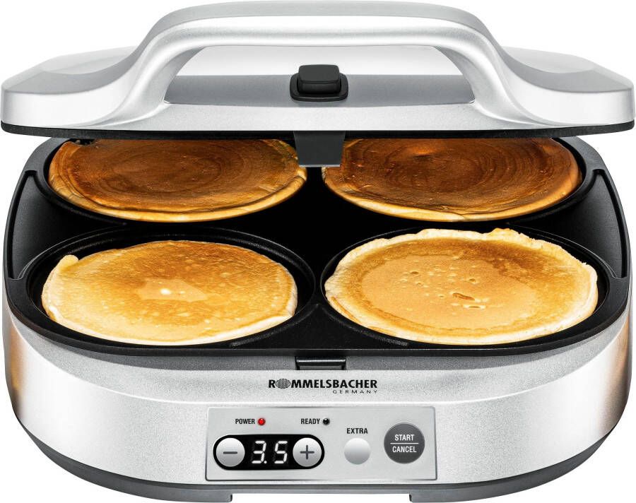 Rommelsbacher pannenkoekenmaker PC 1800 – elektrische pancake maker met 4 bakvormen timer en antiaanbaklaag – ook geschikt voor burgers en aardappelpannenkoeken